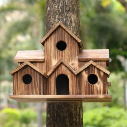 Handcrafted Wooden Birdhouse Tree Birdhouse with 6 Holes