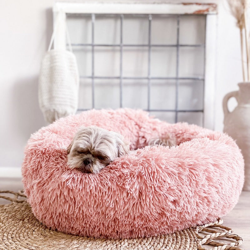 Beef Plush Calming Donut Dog Bed for Small to Large Dogs