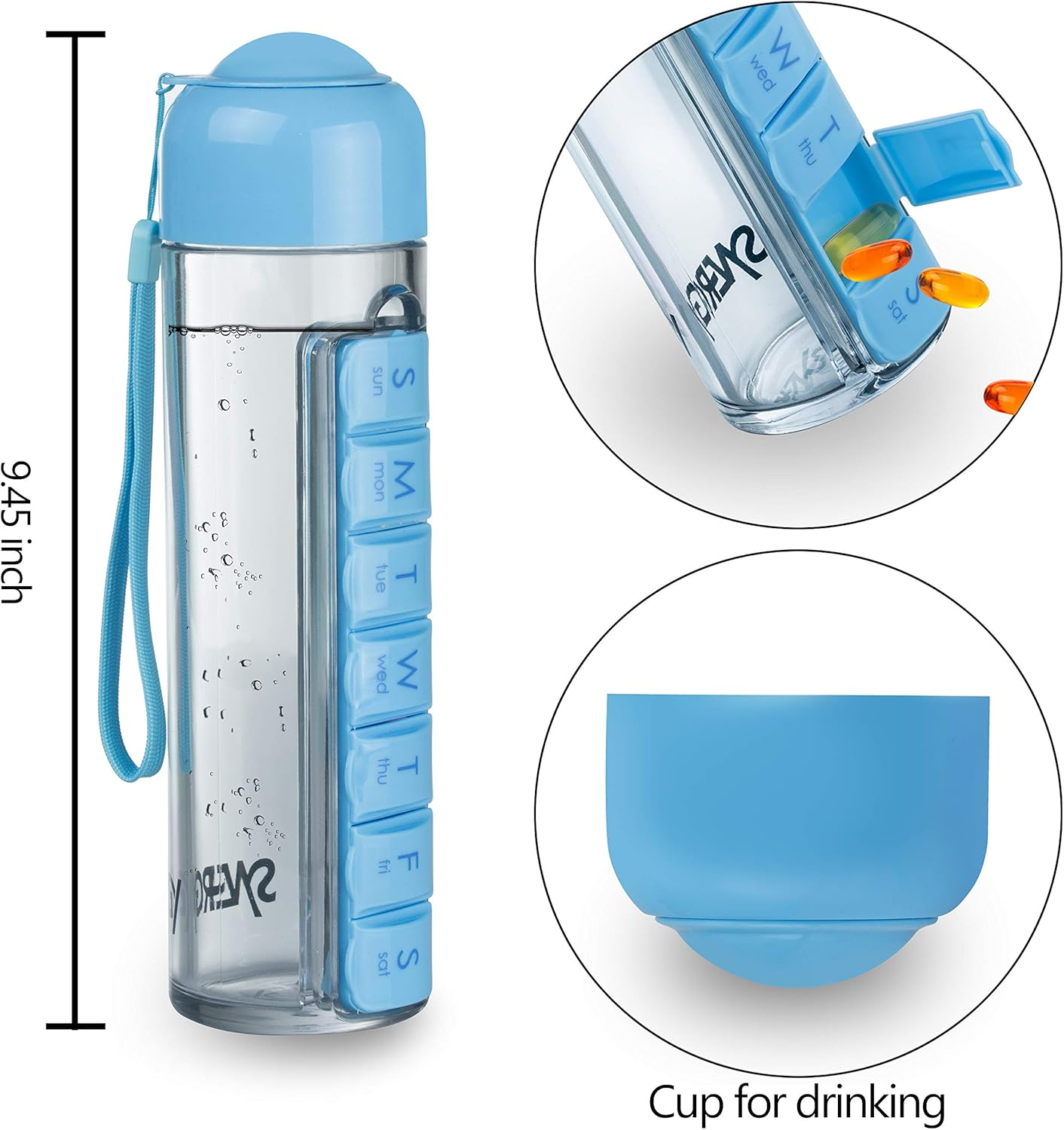 Weekly Pill Organizer Travel Water Bottle