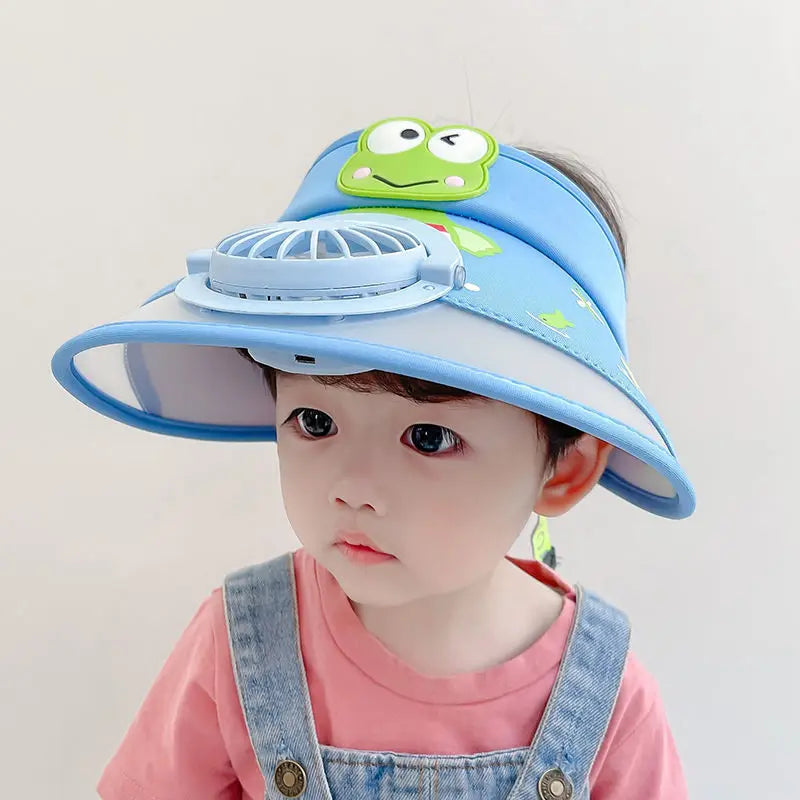 Children's Sun Hat with Fan – Adjustable Summer Hat with Frog Design