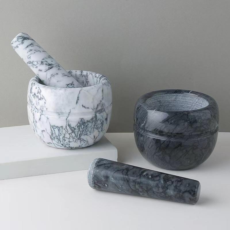 Marble Mortar and Pestle; 
Size: 13*13*9cm; 
Pestle: R5*15cm