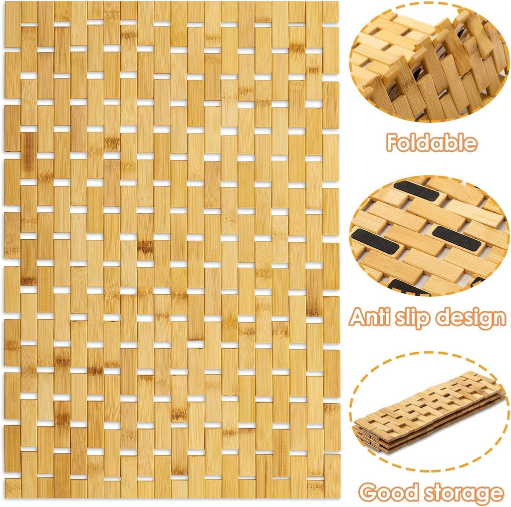 Bamboo Bath Mat Non-Slip Water Repellent Runner Rug For Bathroom Natural Wood Bathroom Shower Rug Non-Slip Fabric