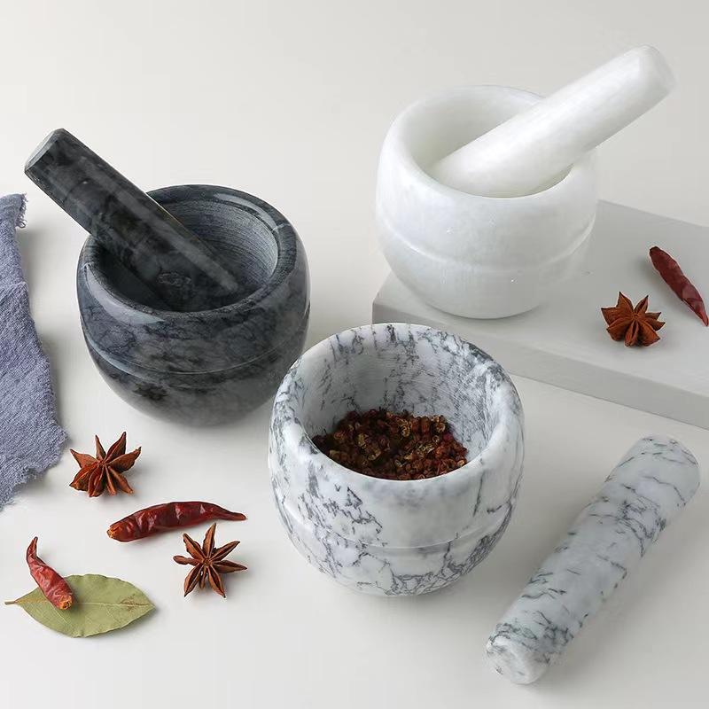 Marble Mortar and Pestle; 
Size: 13*13*9cm; 
Pestle: R5*15cm