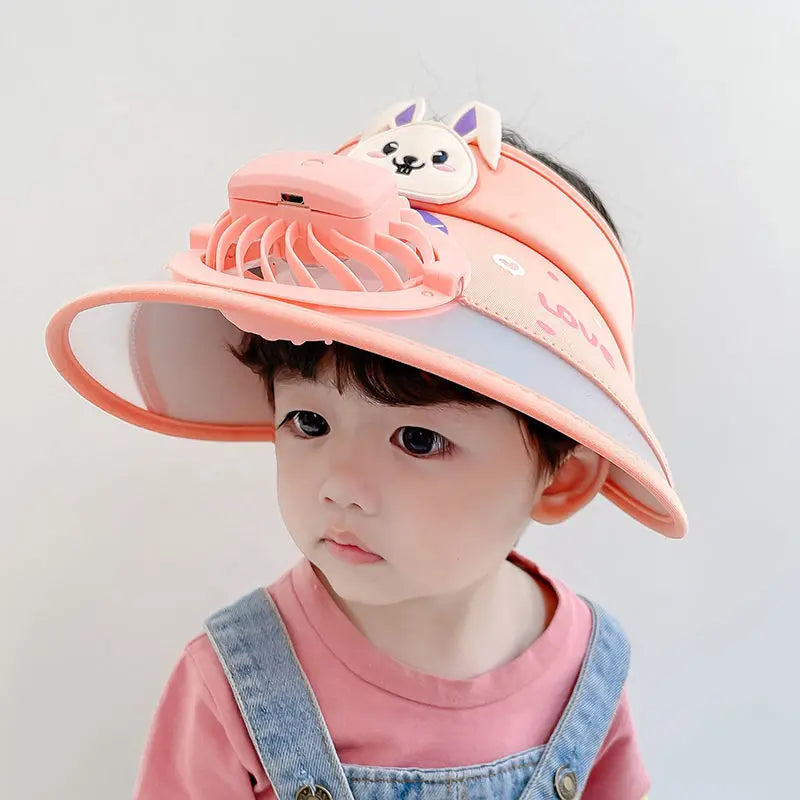 Children's Sun Hat with Fan – Adjustable Summer Hat with Frog Design