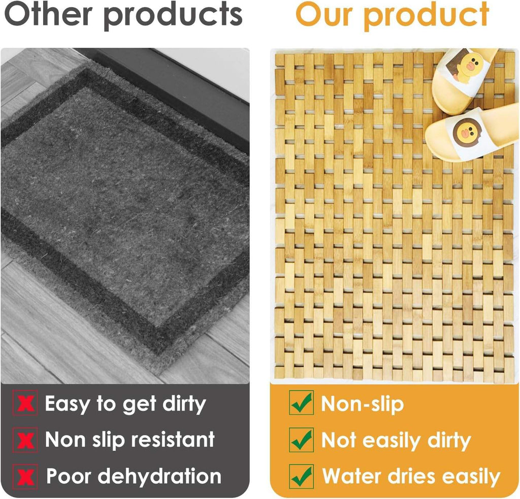 Bamboo Bath Mat Non-Slip Water Repellent Runner Rug For Bathroom Natural Wood Bathroom Shower Rug Non-Slip Fabric