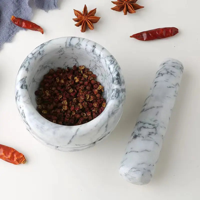 Marble Mortar and Pestle; 
Size: 13*13*9cm; 
Pestle: R5*15cm