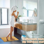 Bamboo Bath Mat Non-Slip Water Repellent Runner Rug For Bathroom Natural Wood Bathroom Shower Rug Non-Slip Fabric