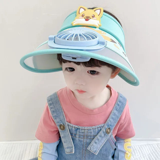 Children's Sun Hat with Fan – Adjustable Summer Hat with Frog Design