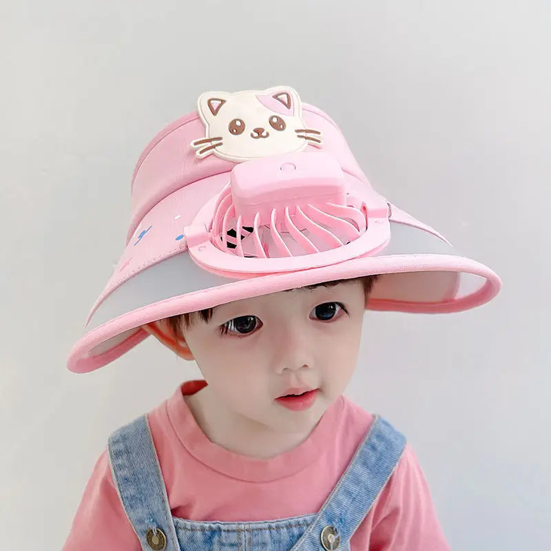 Children's Sun Hat with Fan – Adjustable Summer Hat with Frog Design