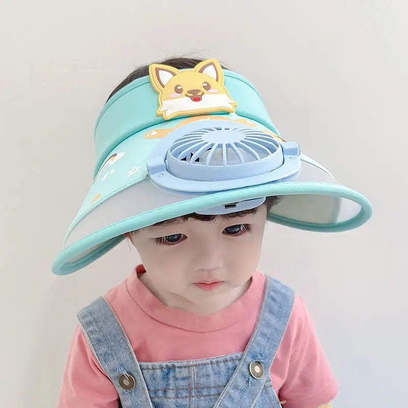 Children's Sun Hat with Fan – Adjustable Summer Hat with Frog Design