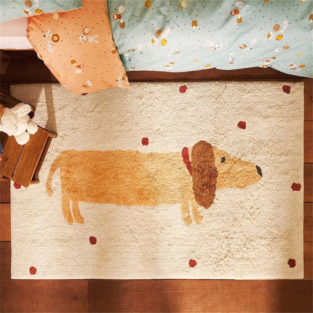 Soft rug with dachshund pattern – Cozy children's rug for the bedroom