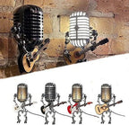 Vintage Metal Microphone Robot With Guitar Lamp