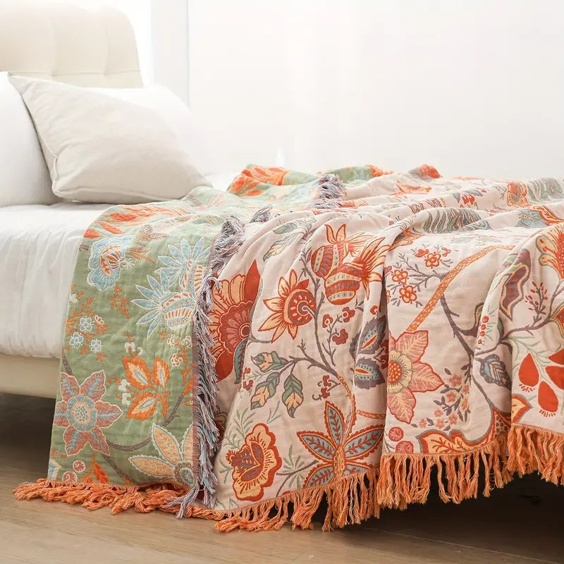 Rustic Floral Boho Blanket | 100% Cotton Blanket for Sensitive Skin