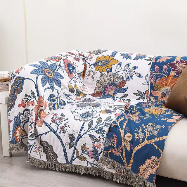 Cotton Throw Blanket Floral Reversible Design