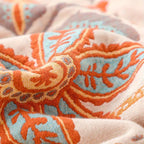 Boho Floral Cotton Throw Blanket with Fringe – Cream & Orange