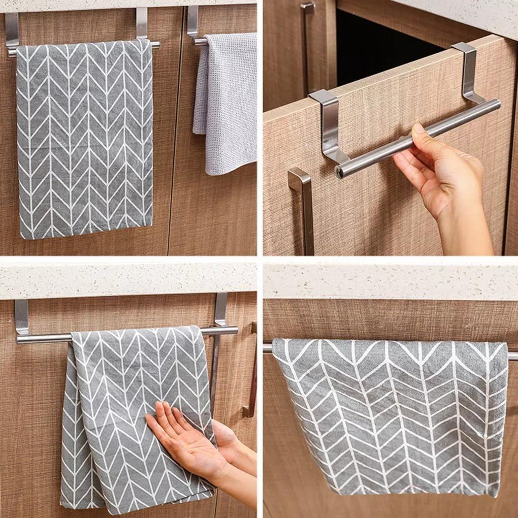 Towel holder made of stainless steel for cabinet doors