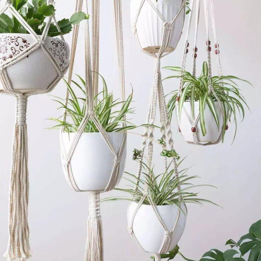 4-piece handmade Boho macrame plant hanger set