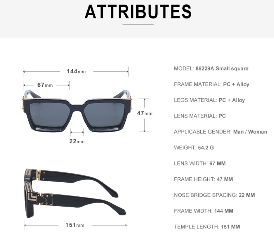 Black Square UV Protection Sunglasses