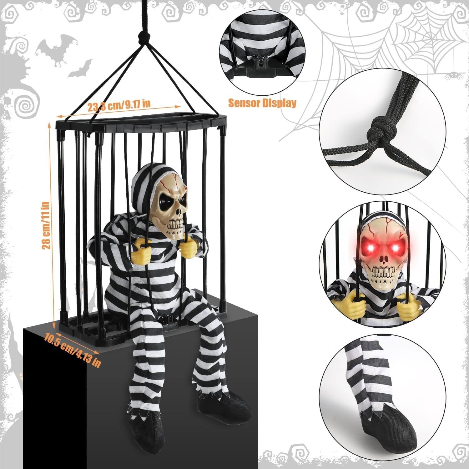 Halloween Decoration – Movable Prisoner in Cage with Sound and Motion Sensor