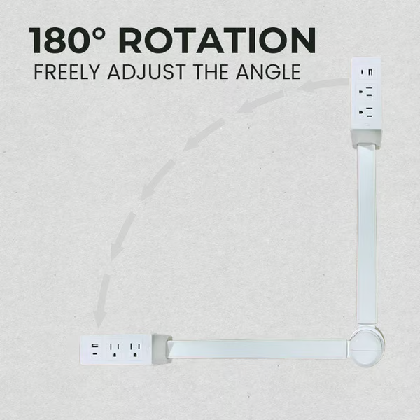 Power Outlet Extender | USB-A & USB-C Charging Hub | Dual AC Outlets | 70cm Flexible Arm