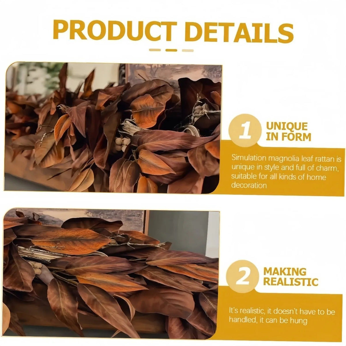 Brown Magnolia Leaf Garland – realistic autumn decoration for indoor and covered outdoor areas