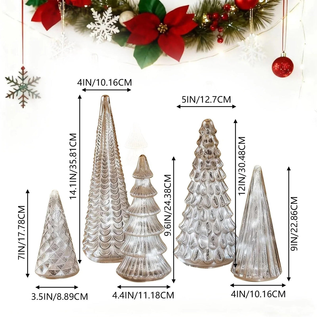 GlansPine LED Pine Set – 5-piece Silver Christmas Decoration with Warm Light