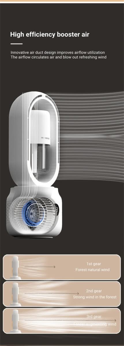 Portable fan without blades with humidifier and night light for refreshing comfort