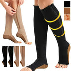 Compression stockings with zipper for improved circulation