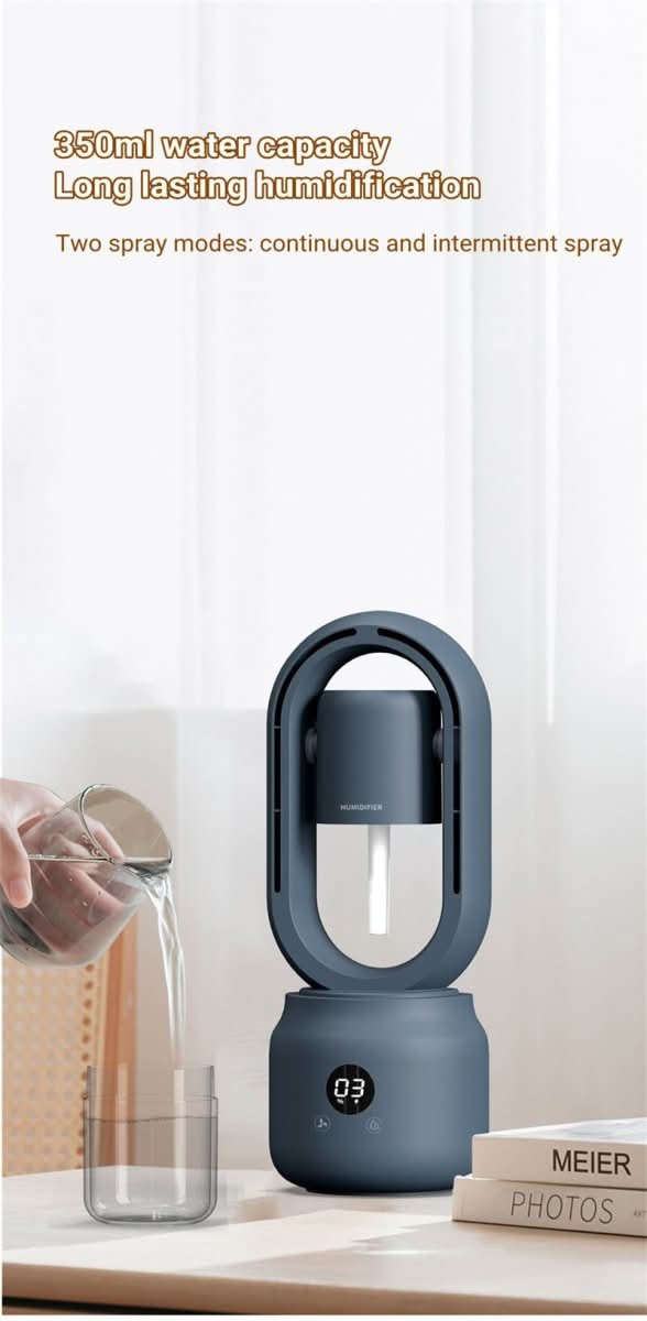 Portable fan without blades with humidifier and night light for refreshing comfort