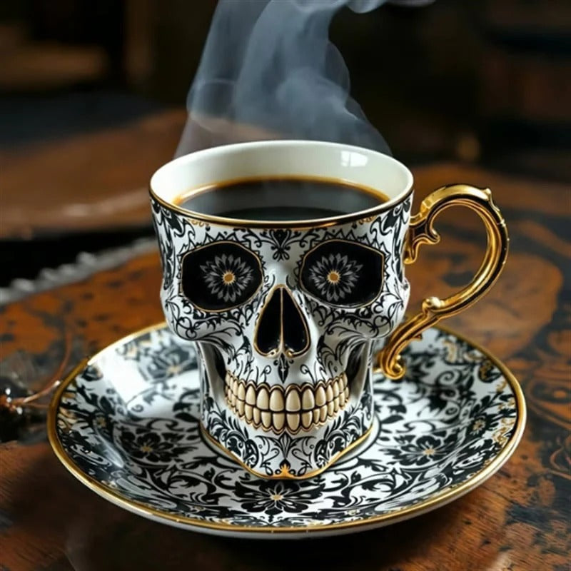 Gothic Skull Decorative Mug Noctura – Artistic Hand-Painted Skull Decoration