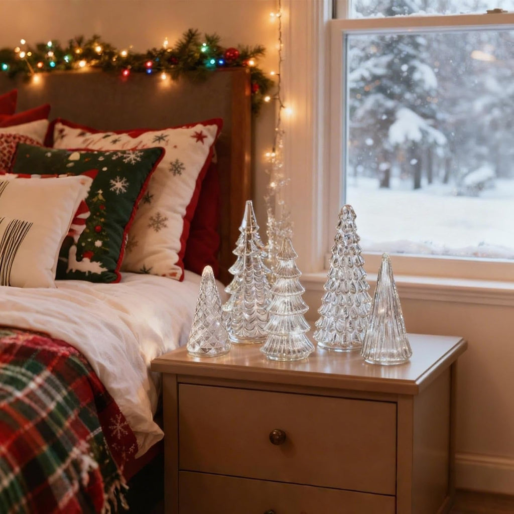 GlansPine LED Pine Set – 5-piece Silver Christmas Decoration with Warm Light