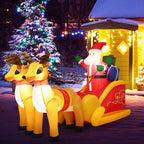 Inflatable Santa Claus Christmas Decor - Inflatable Santa on Sleigh with Reindeer Holiday Decoration