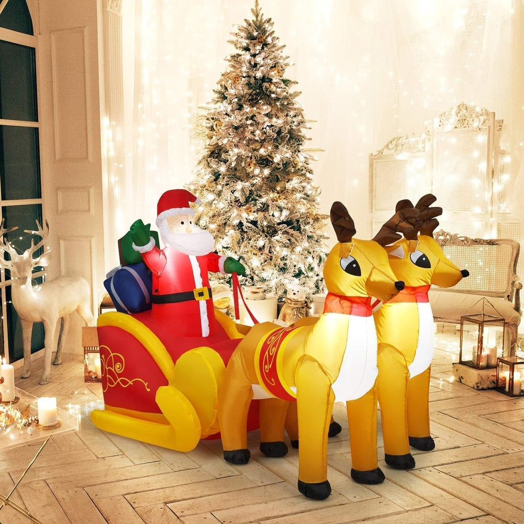 Inflatable Santa Claus Christmas Decor - Inflatable Santa on Sleigh with Reindeer Holiday Decoration