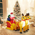 Inflatable Santa Claus Christmas Decor - Inflatable Santa on Sleigh with Reindeer Holiday Decoration