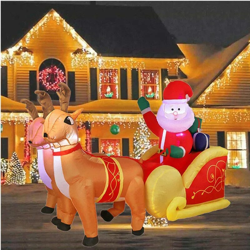 Inflatable Santa Claus Christmas Decor - Inflatable Santa on Sleigh with Reindeer Holiday Decoration