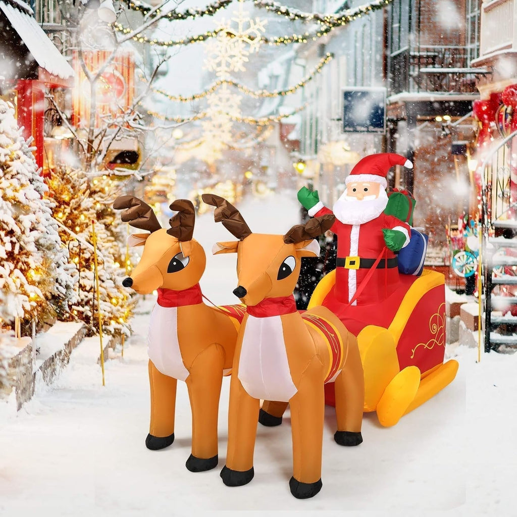 Inflatable Santa Claus Christmas Decor - Inflatable Santa on Sleigh with Reindeer Holiday Decoration