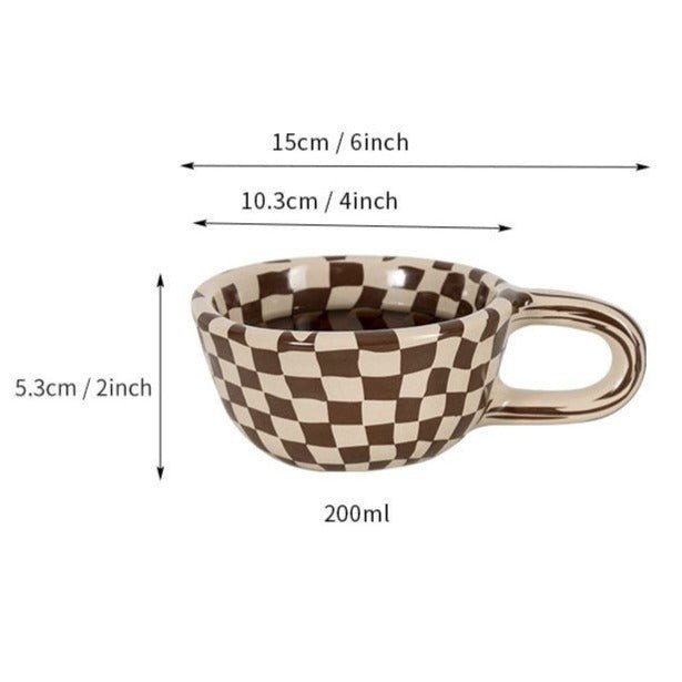 Irregular checkered ceramic mug