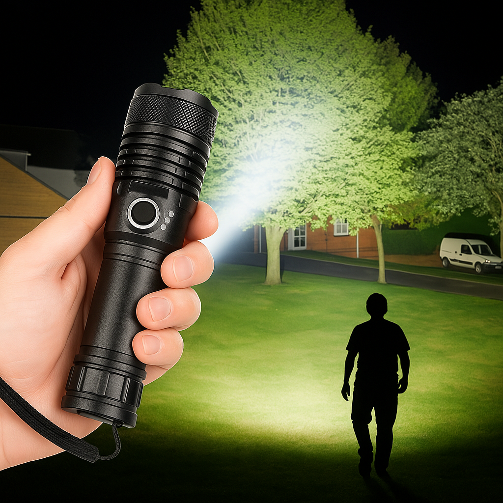 Rechargeable LED Flashlight with Zoom and Aluminum Housing