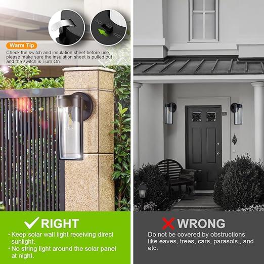 Solar Wall Lights Solar-powered Deck Lights, Automatic On/Off Waterproof Solar Outdoor Lights Wall-mounted Solar Decorative Lights for Wall Fence Patio Posts Garden Veranda