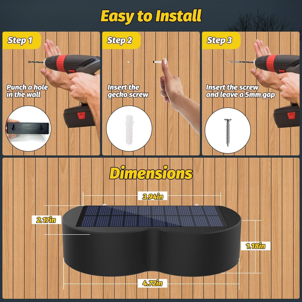 Solar fence lights outdoor wall lights Waterproof IP65, Warm white & RGB 8 specific fixed colors for fence wall step deck patio