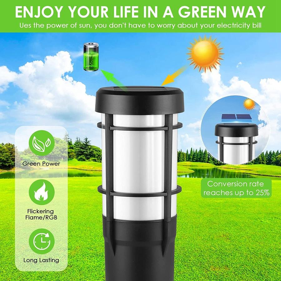Solar Path Lights for Outdoor Use, with Flickering Flame and RGB Color Changing, LED Solar Outdoor Lights for Yard, Garden, Path, Lawn - IP65 Waterproof