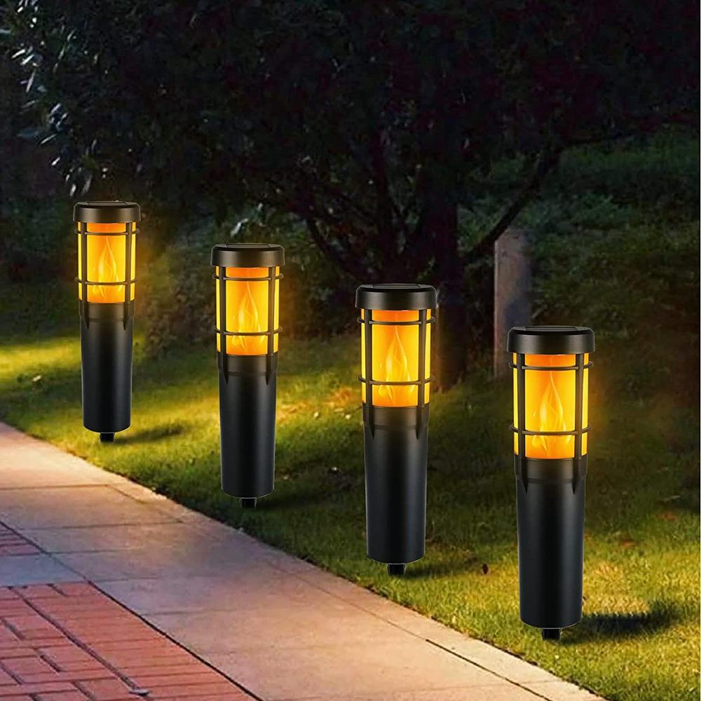 Solar Path Lights for Outdoor Use, with Flickering Flame and RGB Color Changing, LED Solar Outdoor Lights for Yard, Garden, Path, Lawn - IP65 Waterproof