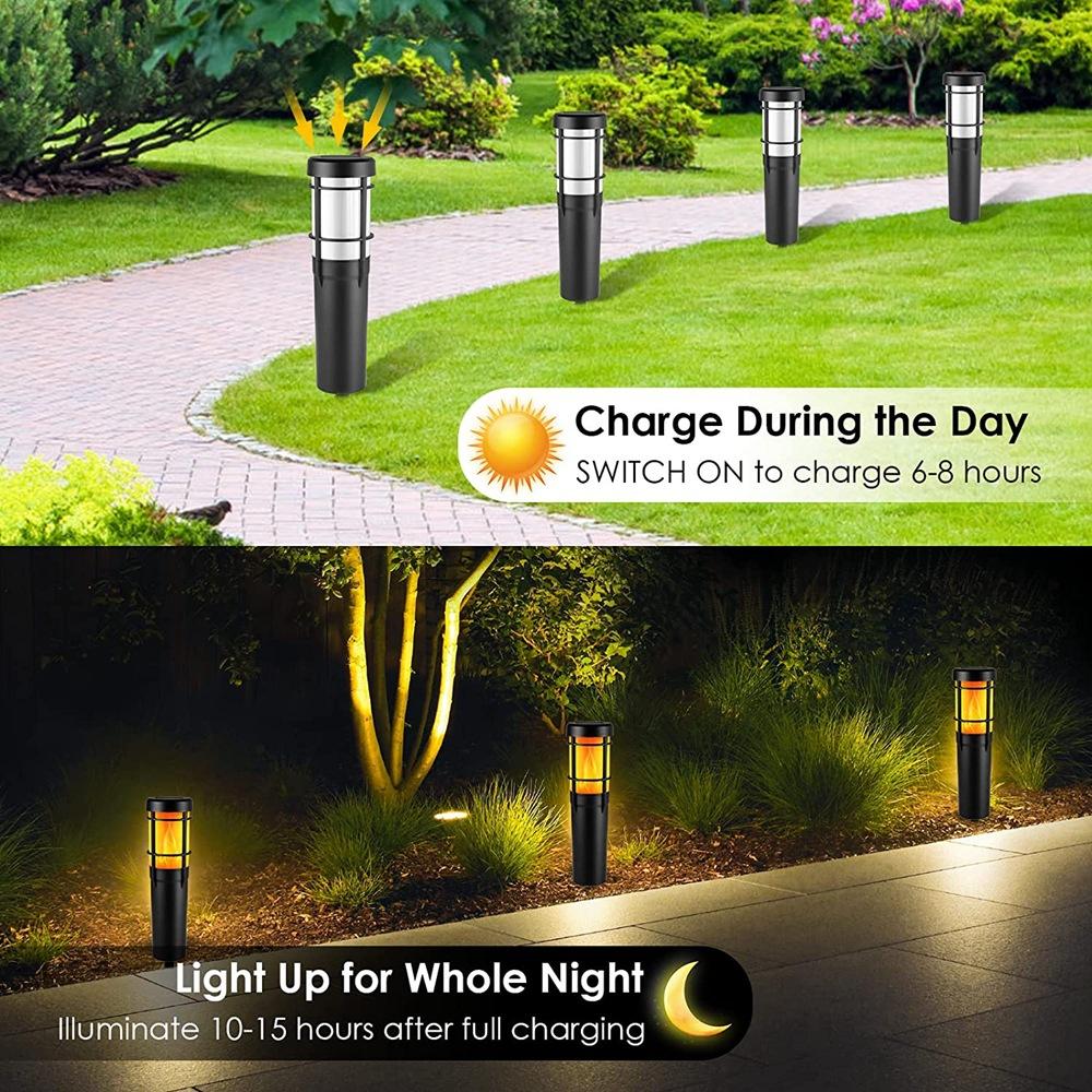 Solar Path Lights for Outdoor Use, with Flickering Flame and RGB Color Changing, LED Solar Outdoor Lights for Yard, Garden, Path, Lawn - IP65 Waterproof