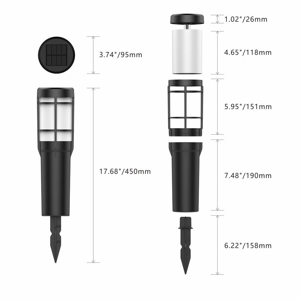 Solar Path Lights for Outdoor Use, with Flickering Flame and RGB Color Changing, LED Solar Outdoor Lights for Yard, Garden, Path, Lawn - IP65 Waterproof