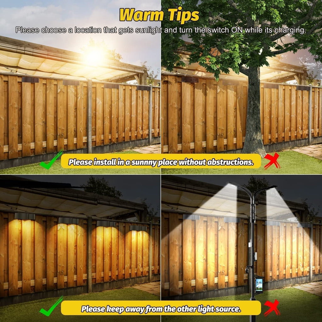 Solar fence lights outdoor wall lights Waterproof IP65, Warm white & RGB 8 specific fixed colors for fence wall step deck patio
