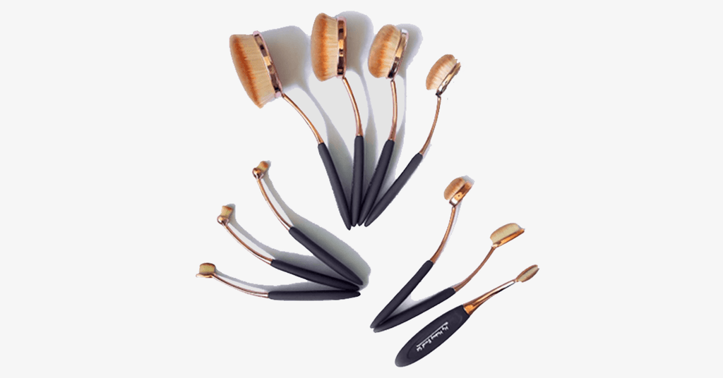 Professional versatile black and gold oval makeup brushes - Set of 10