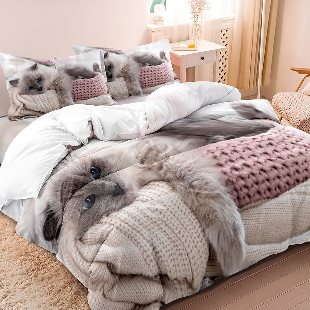 Cotton Cat Motif Bedding Set – 3 Pieces