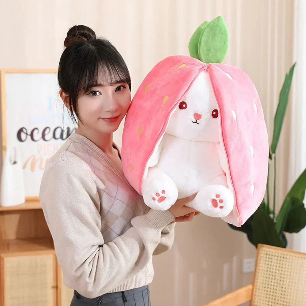 Fluffy Strawberry Carrot Bunny Zip Up Plushie