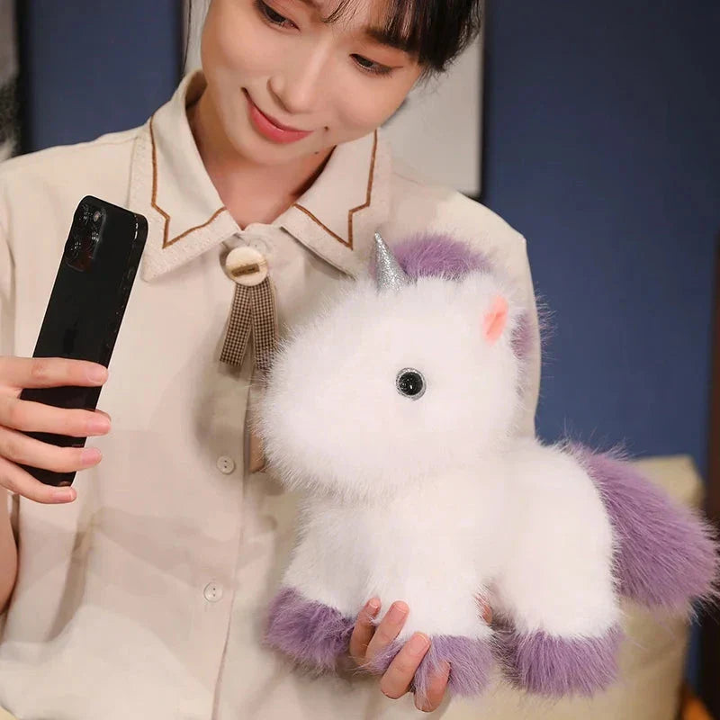 Fluffy White Blue Purple Chibi Unicorn Plushie