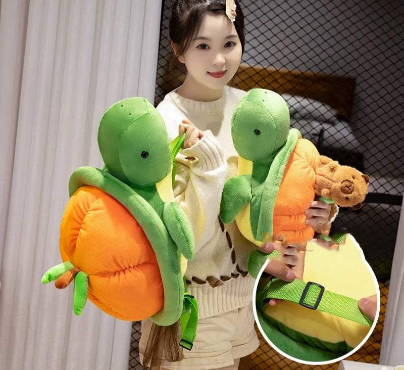 Green Orange Turtle Plush Backpack